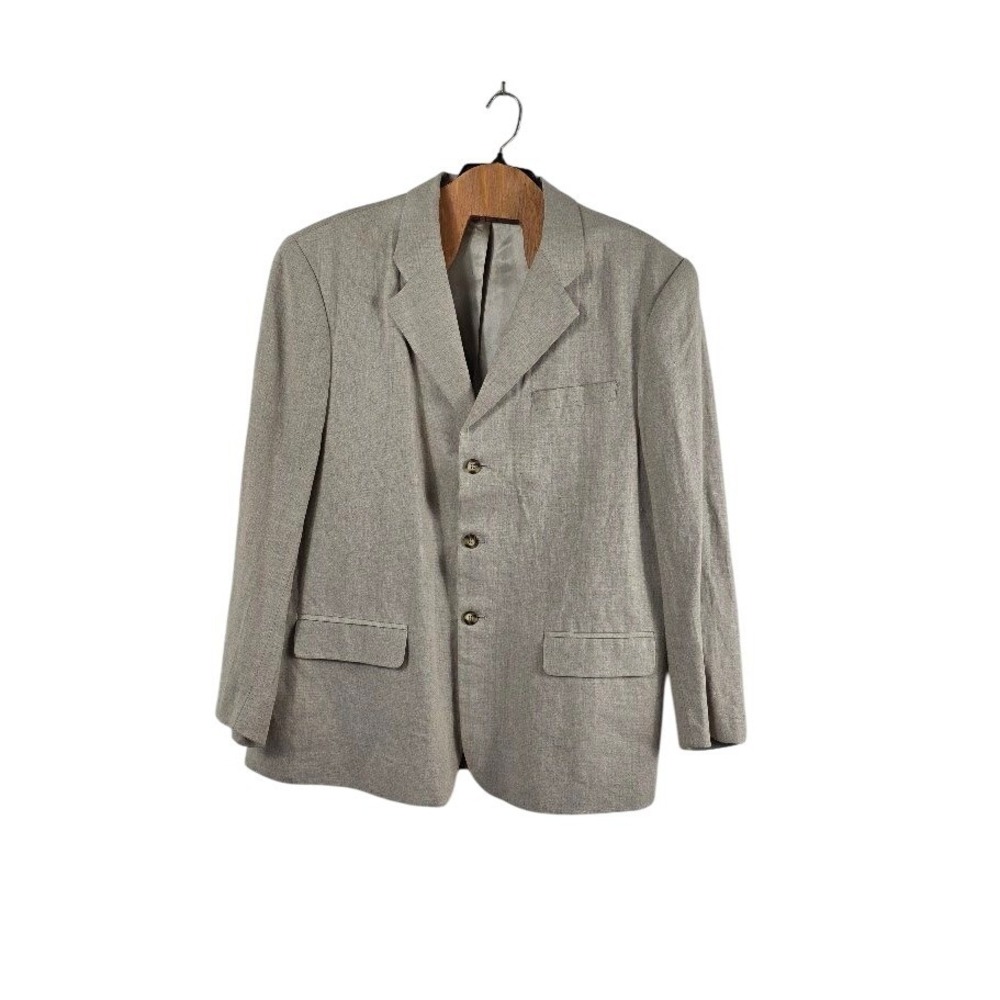 Domani Uomo Sport Coat Mens L Beige 100% Linen Blazer Jacke Gentleman Club